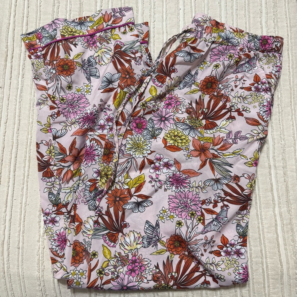 Cynthia Rowley womans Pajama Set floral pink mauve butterflies - Picture 4 of 5